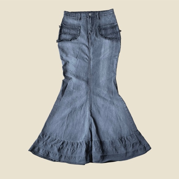 Dark Washed Denim Midi Skirt - Picture 2 of 5